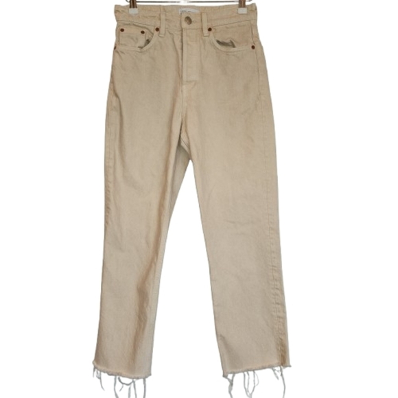 Zara Beige Raw Hem Button Front Jeans Size 4 High Rise Ankle Ecological Cotton - Picture 8 of 9
